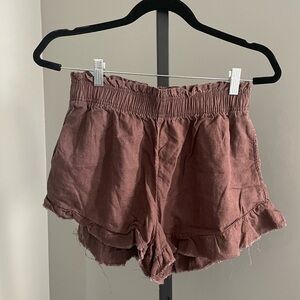 Aerie Women's Brown Ruffle Pull On Linen Blend Shorts Size Medium